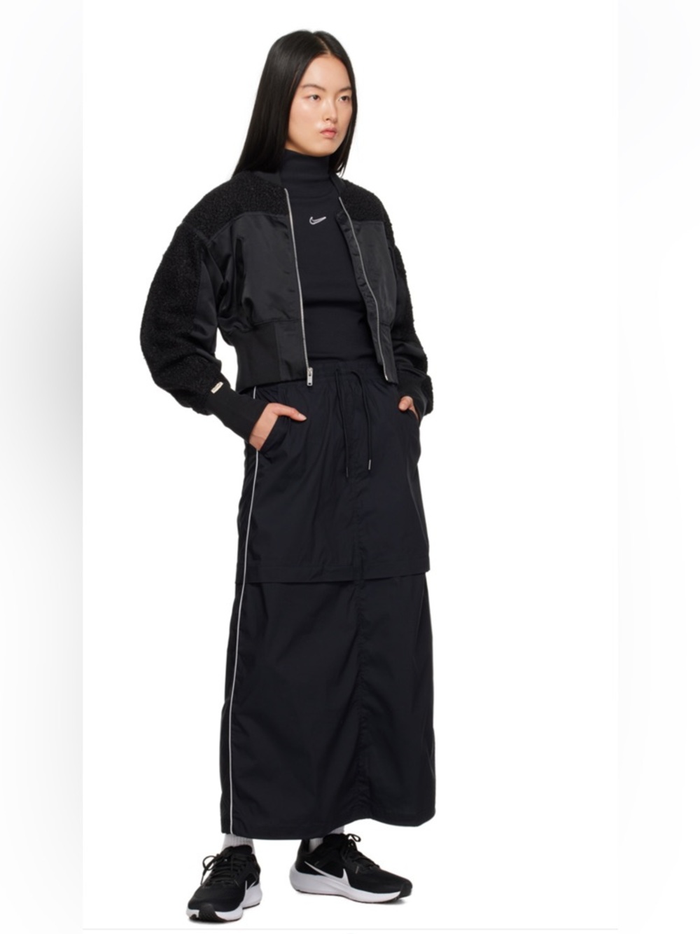 Nike Women’s Black Maxi Skirt with White Piping